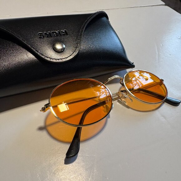 NEW Shein Gold Frame Yellow/Orange Lens Oval Glasses - Picture 5 of 6